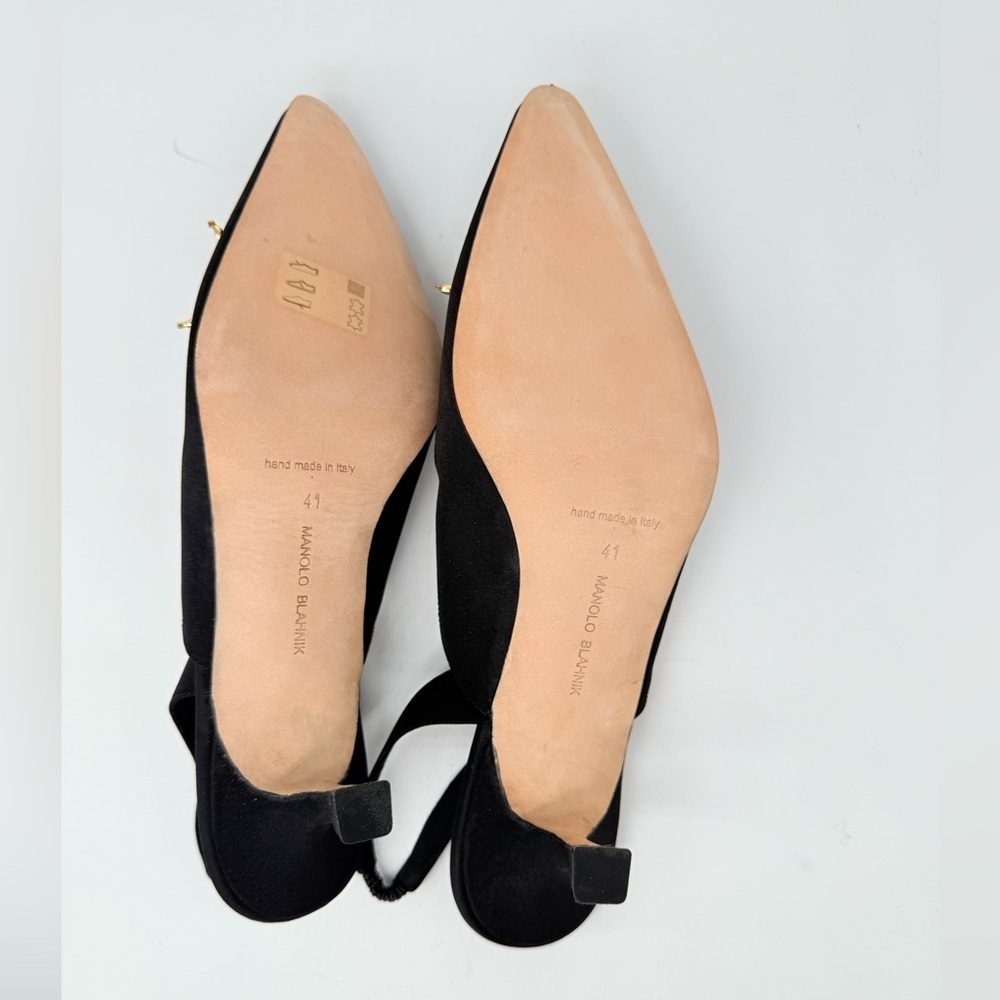 Manolo Blahnik Black Crepe Orientalia 50mm pearl embellished Slingback pump EU41 - Picture 7 of 10
